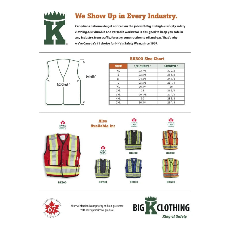 Big K Clothing® High Visibility Poly/Cotton Mesh Supervisor Safety Vest - Red - BK800