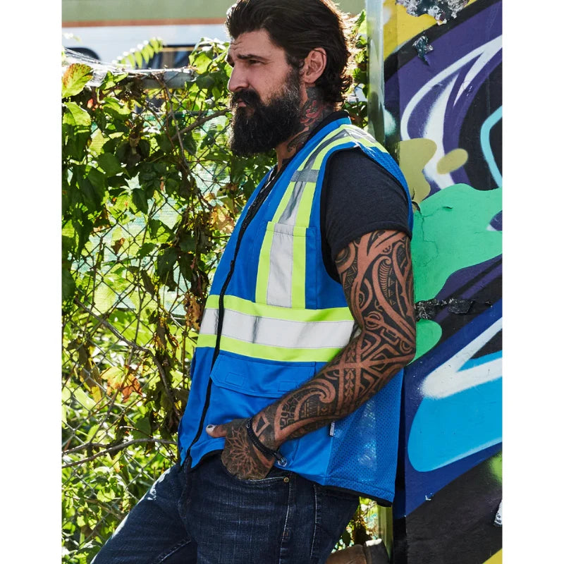 Forcefield® Hi Vis Tricot Polyester Traffic Safety Vest with Zipper Front - TV188