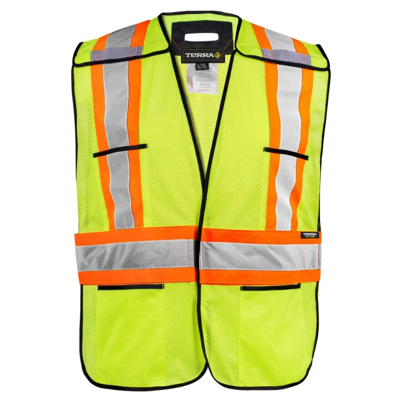 Terra® Hi-Vis 5 Point Tear Away Safety Vest With Black Binding - CSA Class 2 Level 2 - 116583